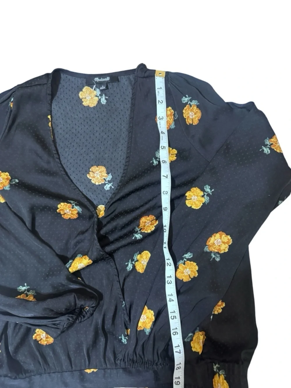 Madewell Black Wrap Blouse with Yellow Floral Print
